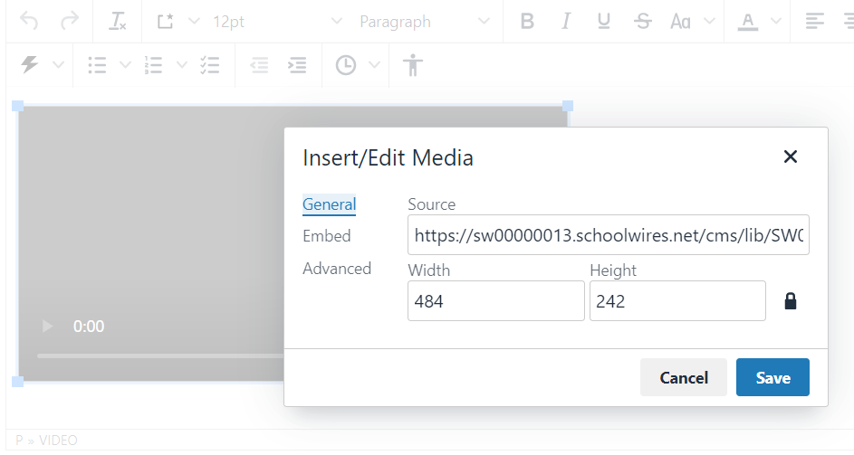 screenshot of insert media